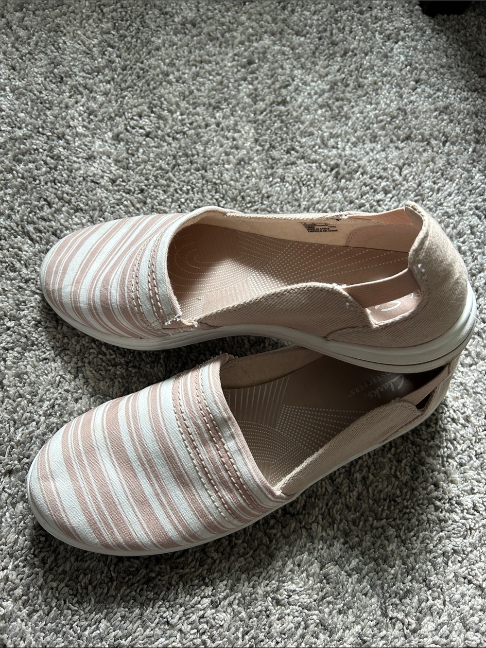 Clarks Women's Slip-On Striped Flats - Taupe & White - Sz 11